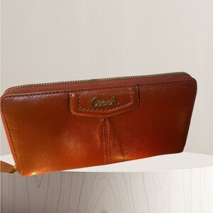Coach orange Leather Zip Wallet